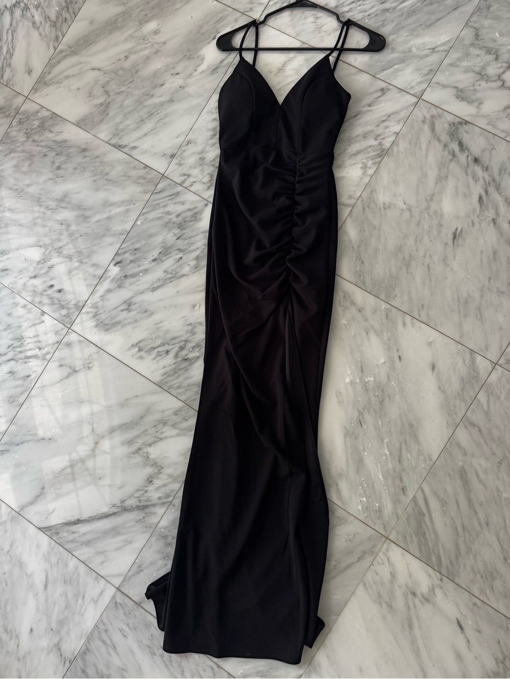 Emerald Sundae Black Ruched V-Neck Maxi Dress
